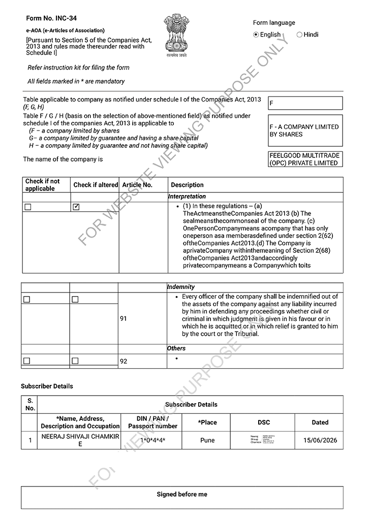 Articles of Association