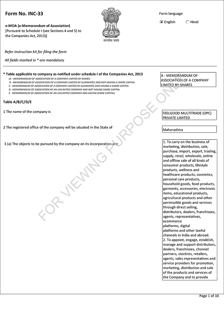 Memorandum of Association